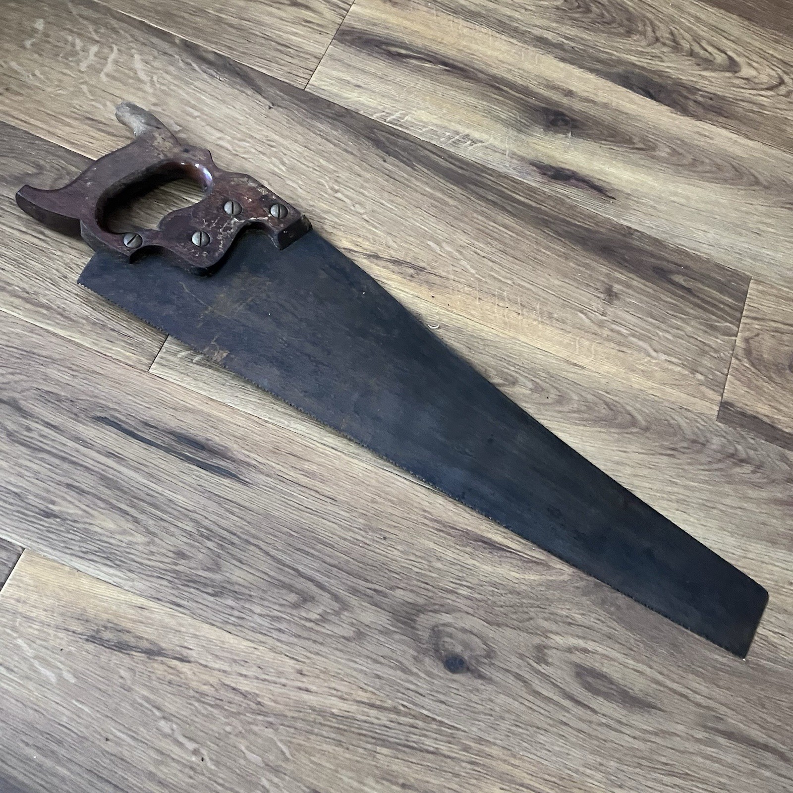 Antique W & F Parks & Co Sheffield Hand Saw 29in Brass Medallion Victorian