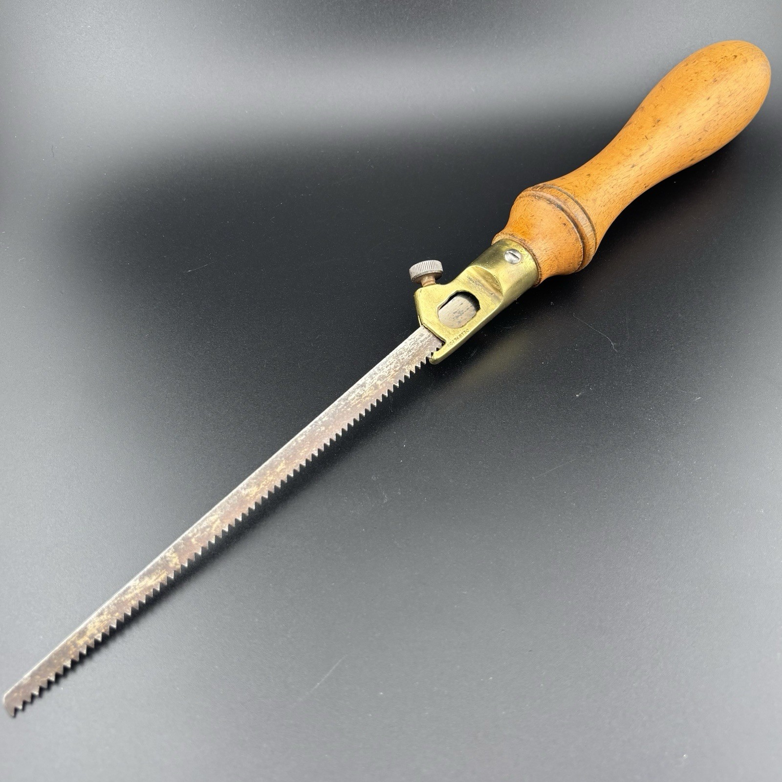 Antique Patented Beech English Pad Saw Brass Fittings Through-Handle Full Blade