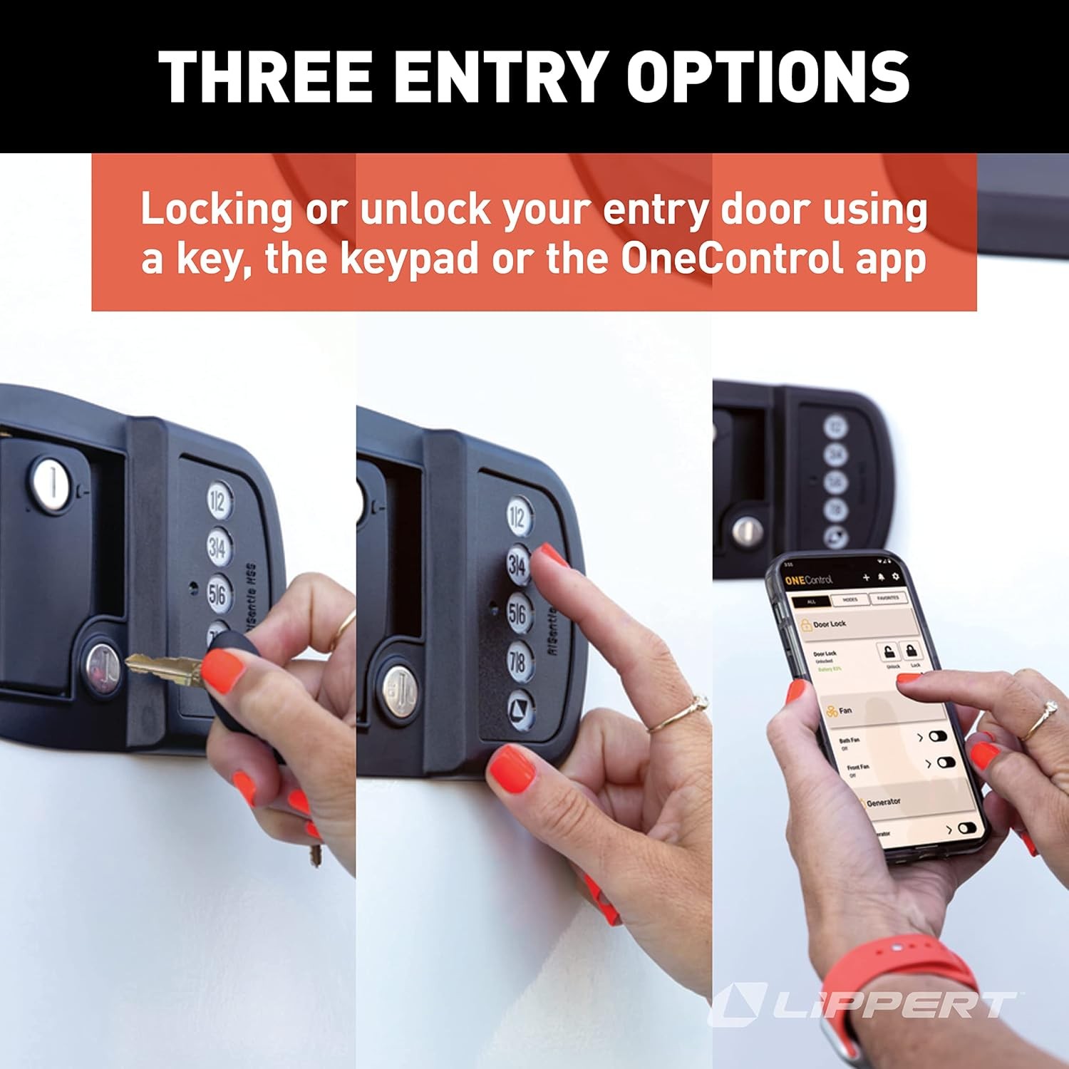 Lippert Keyless RV Door Lock with Bluetooth Left Hand Green Red Lock for RV